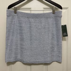 New Wild‎ Fable Sequin Sweater Knit Mini Skirt Light Aqua Blue Women's Large